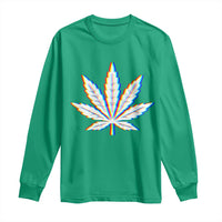 Cannabis Leaf Glitch Effect Graphic Long Sleeve Shirt Retro RGB Distortion Weed and Stoner Lifestyle
