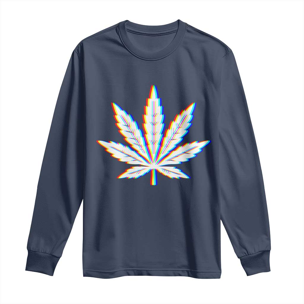 Cannabis Leaf Glitch Effect Graphic Long Sleeve Shirt Retro RGB Distortion Weed and Stoner Lifestyle