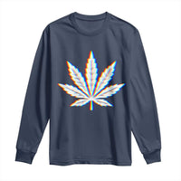 Cannabis Leaf Glitch Effect Graphic Long Sleeve Shirt Retro RGB Distortion Weed and Stoner Lifestyle