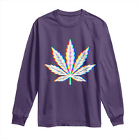 Cannabis Leaf Glitch Effect Graphic Long Sleeve Shirt Retro RGB Distortion Weed and Stoner Lifestyle