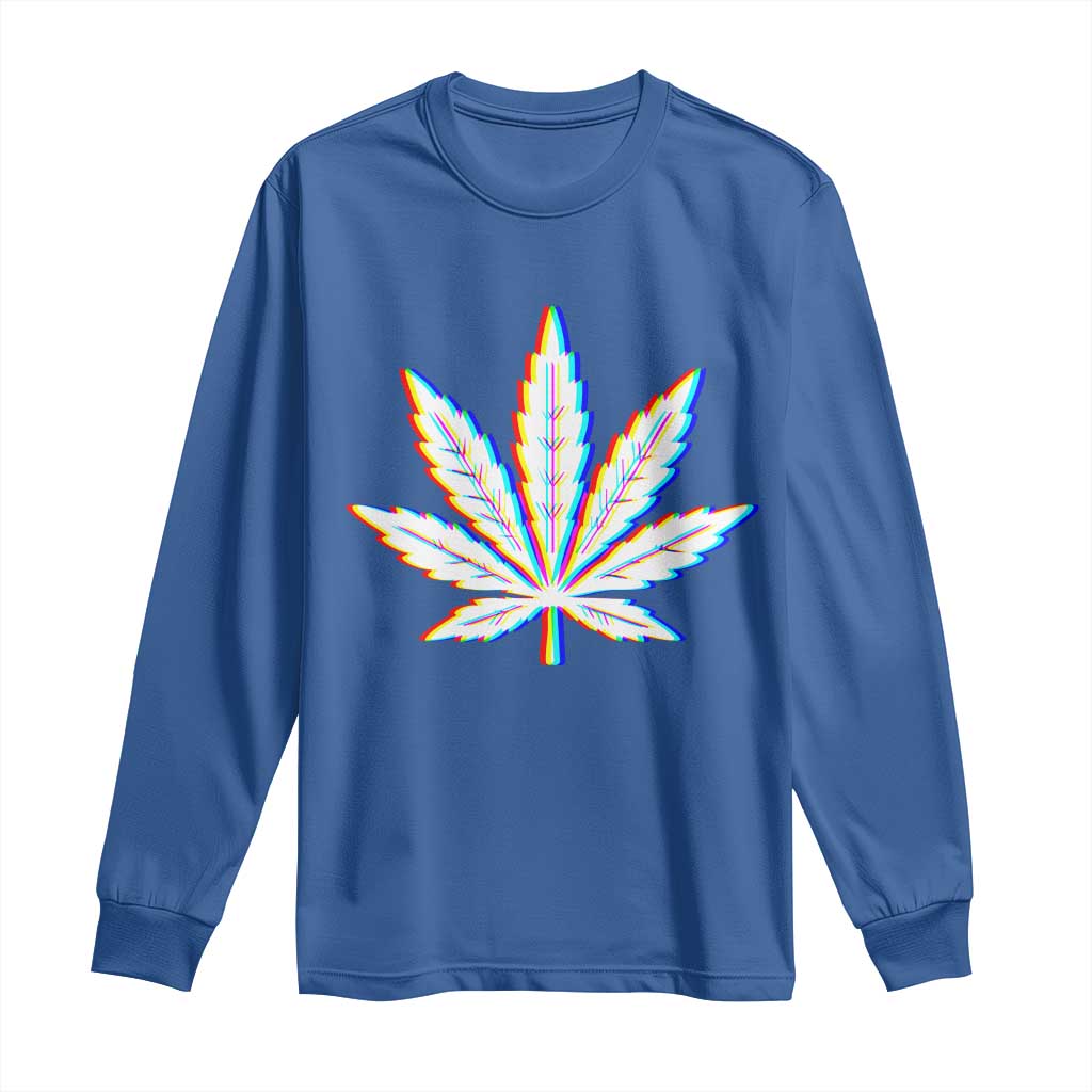 Cannabis Leaf Glitch Effect Graphic Long Sleeve Shirt Retro RGB Distortion Weed and Stoner Lifestyle
