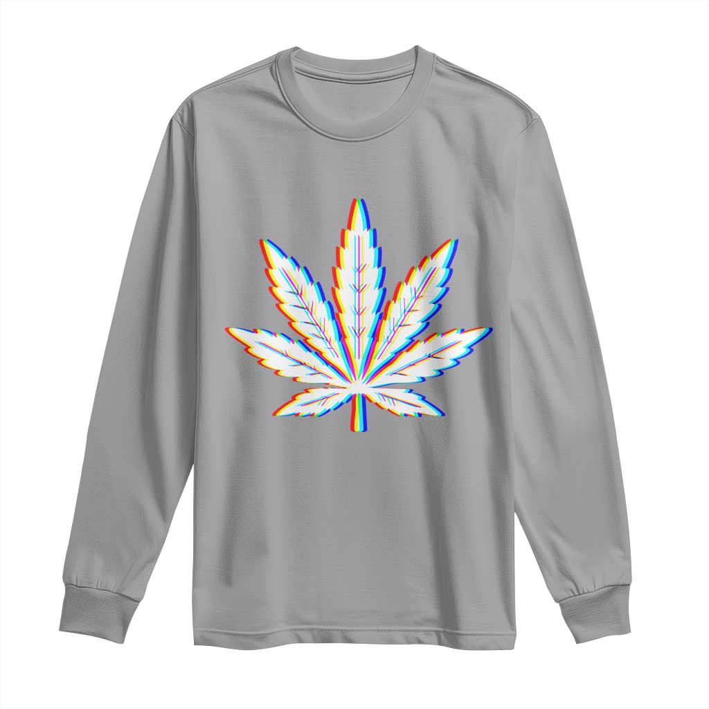Cannabis Leaf Glitch Effect Graphic Long Sleeve Shirt Retro RGB Distortion Weed and Stoner Lifestyle