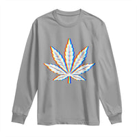Cannabis Leaf Glitch Effect Graphic Long Sleeve Shirt Retro RGB Distortion Weed and Stoner Lifestyle
