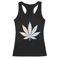 Cannabis Leaf Glitch Effect Graphic Racerback Tank Top Retro RGB Distortion Weed and Stoner Lifestyle