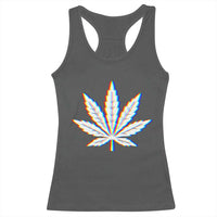 Cannabis Leaf Glitch Effect Graphic Racerback Tank Top Retro RGB Distortion Weed and Stoner Lifestyle