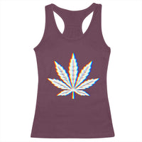 Cannabis Leaf Glitch Effect Graphic Racerback Tank Top Retro RGB Distortion Weed and Stoner Lifestyle