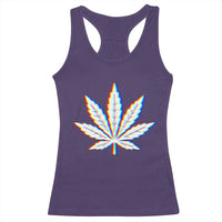Cannabis Leaf Glitch Effect Graphic Racerback Tank Top Retro RGB Distortion Weed and Stoner Lifestyle