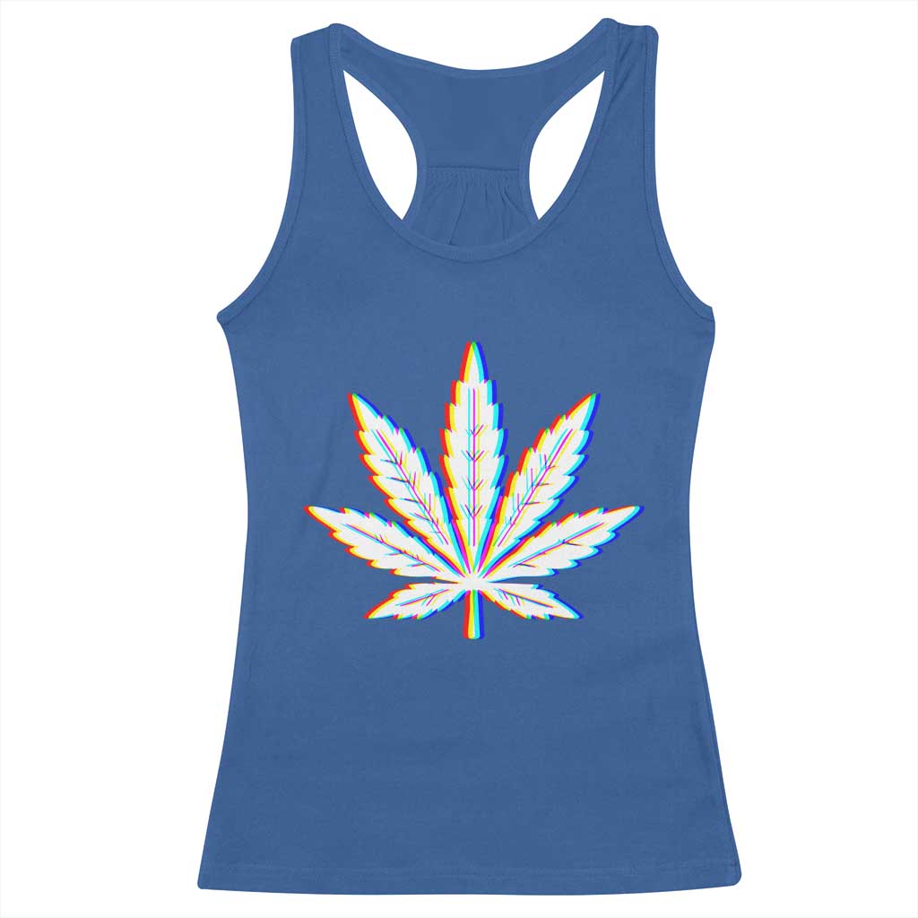 Cannabis Leaf Glitch Effect Graphic Racerback Tank Top Retro RGB Distortion Weed and Stoner Lifestyle