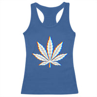 Cannabis Leaf Glitch Effect Graphic Racerback Tank Top Retro RGB Distortion Weed and Stoner Lifestyle