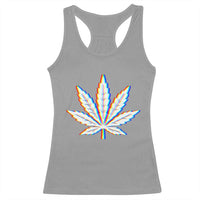 Cannabis Leaf Glitch Effect Graphic Racerback Tank Top Retro RGB Distortion Weed and Stoner Lifestyle