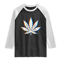 Cannabis Leaf Glitch Effect Graphic Raglan Shirt Retro RGB Distortion Weed and Stoner Lifestyle