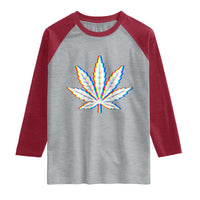 Cannabis Leaf Glitch Effect Graphic Raglan Shirt Retro RGB Distortion Weed and Stoner Lifestyle