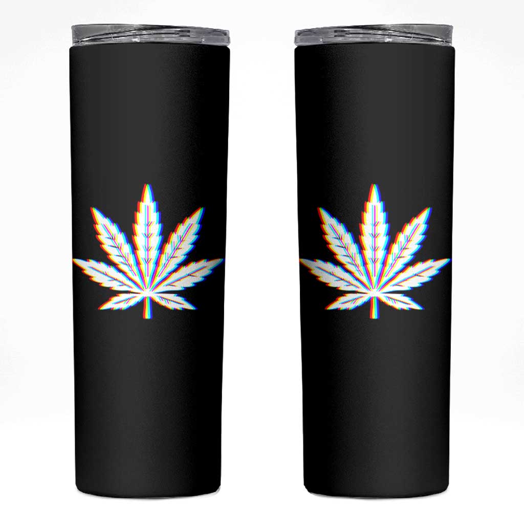 Cannabis Leaf Glitch Effect Graphic Skinny Tumbler Retro RGB Distortion Weed and Stoner Lifestyle