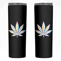 Cannabis Leaf Glitch Effect Graphic Skinny Tumbler Retro RGB Distortion Weed and Stoner Lifestyle