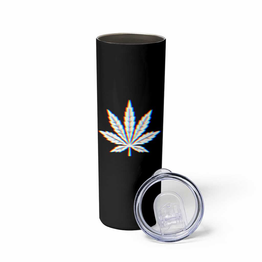 Cannabis Leaf Glitch Effect Graphic Skinny Tumbler Retro RGB Distortion Weed and Stoner Lifestyle