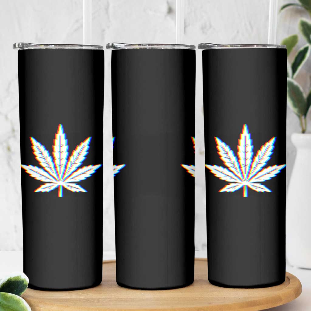 Cannabis Leaf Glitch Effect Graphic Skinny Tumbler Retro RGB Distortion Weed and Stoner Lifestyle