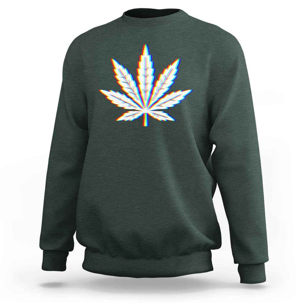 Cannabis Leaf Glitch Effect Graphic Sweatshirt Retro RGB Distortion Weed and Stoner Lifestyle