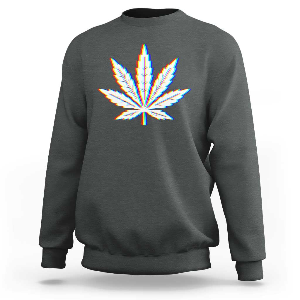 Cannabis Leaf Glitch Effect Graphic Sweatshirt Retro RGB Distortion Weed and Stoner Lifestyle