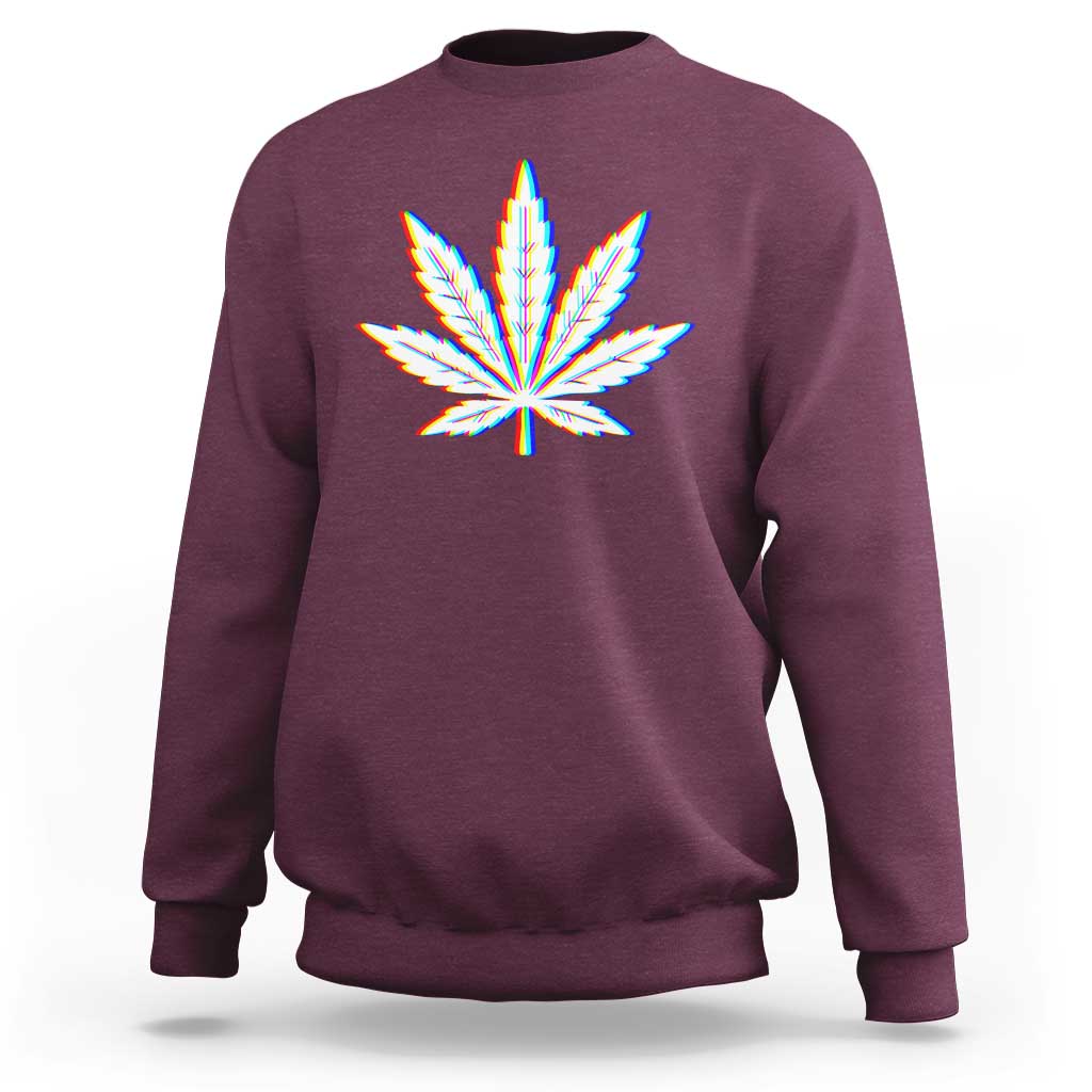 Cannabis Leaf Glitch Effect Graphic Sweatshirt Retro RGB Distortion Weed and Stoner Lifestyle