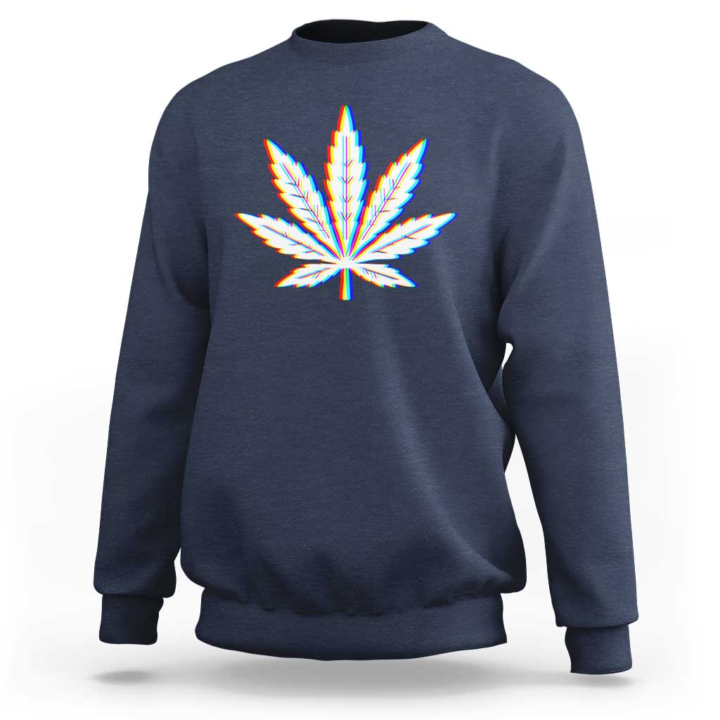 Cannabis Leaf Glitch Effect Graphic Sweatshirt Retro RGB Distortion Weed and Stoner Lifestyle