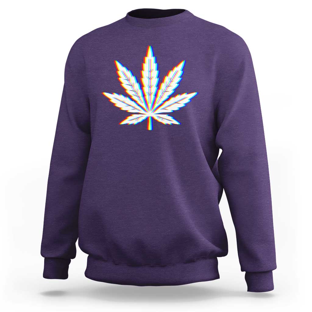 Cannabis Leaf Glitch Effect Graphic Sweatshirt Retro RGB Distortion Weed and Stoner Lifestyle
