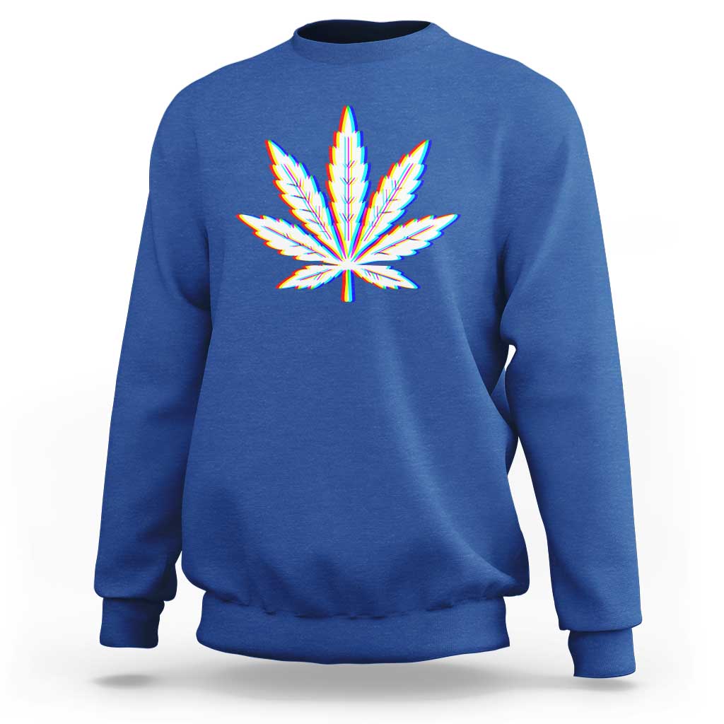 Cannabis Leaf Glitch Effect Graphic Sweatshirt Retro RGB Distortion Weed and Stoner Lifestyle