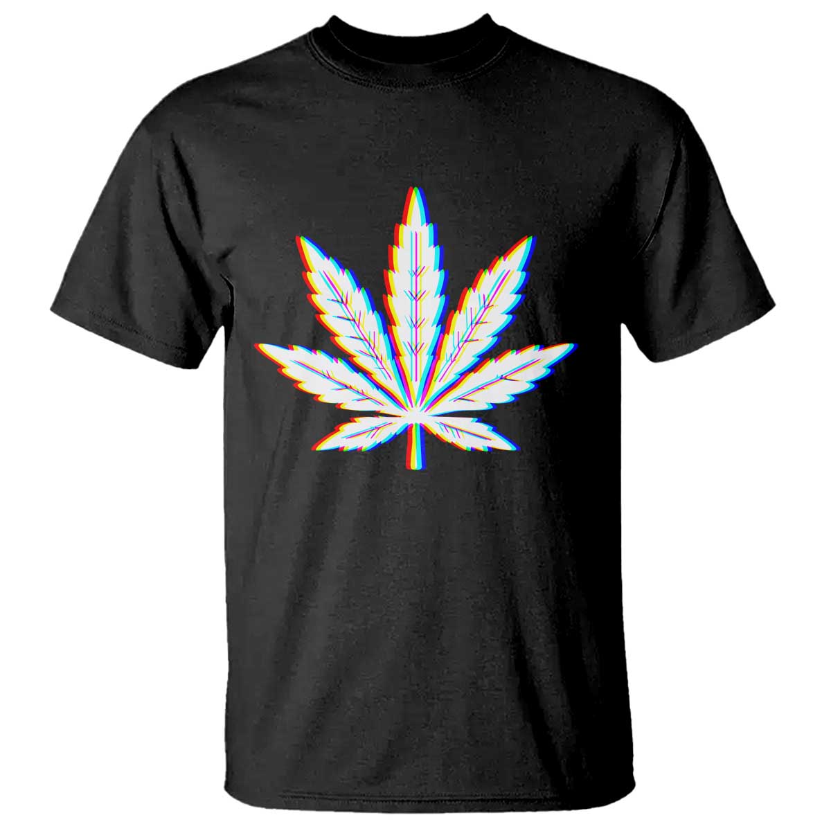 Cannabis Leaf Glitch Effect Graphic T Shirt Retro RGB Distortion Weed and Stoner Lifestyle