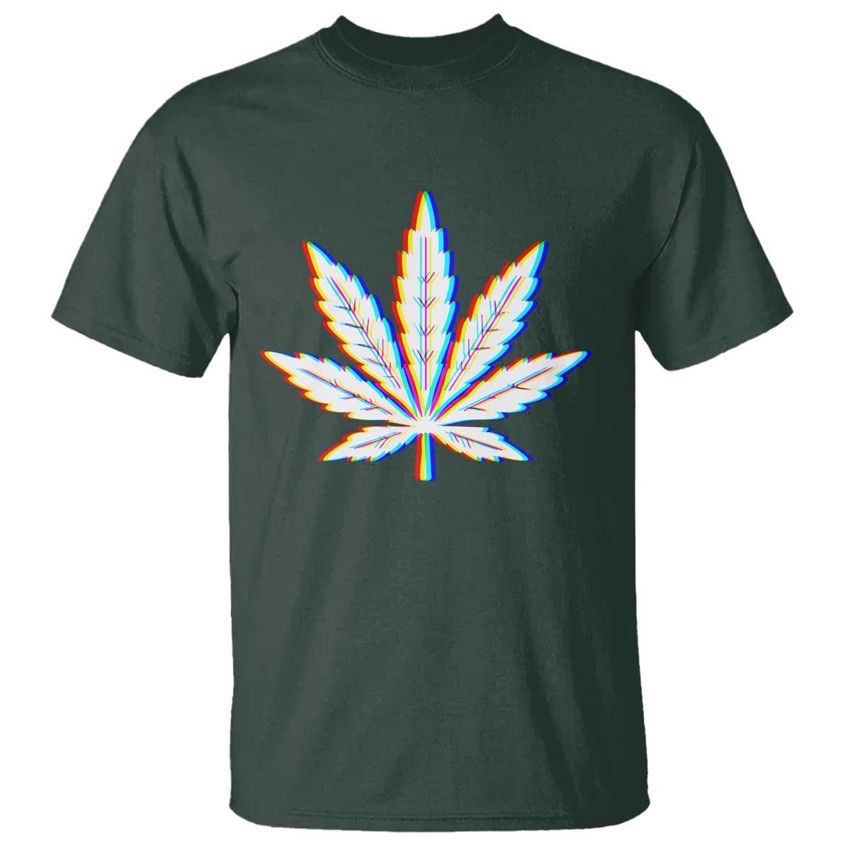 Cannabis Leaf Glitch Effect Graphic T Shirt Retro RGB Distortion Weed and Stoner Lifestyle