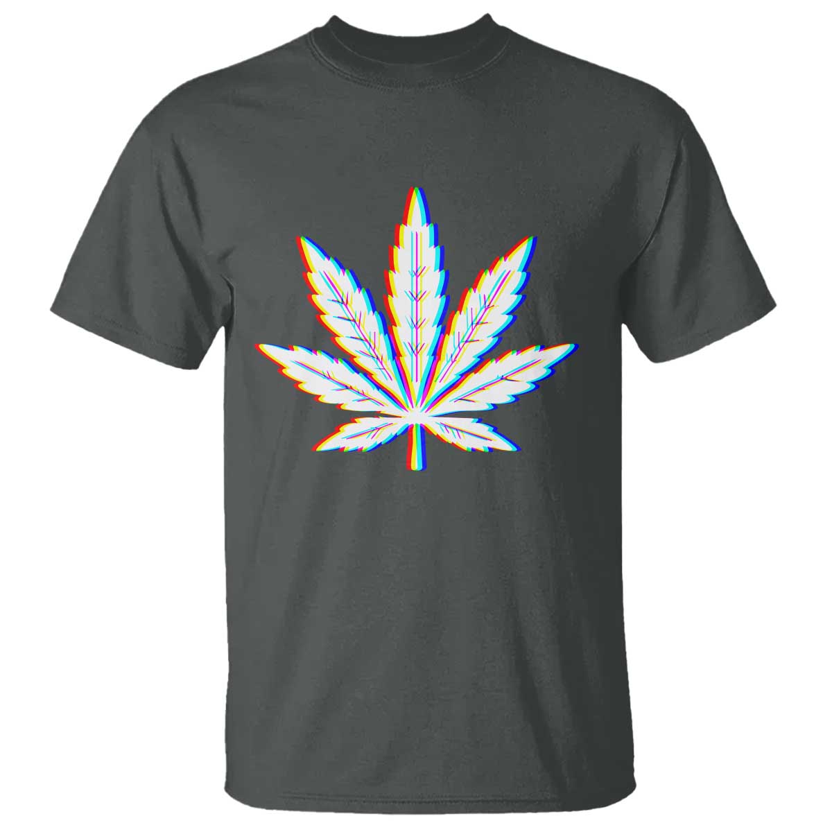Cannabis Leaf Glitch Effect Graphic T Shirt Retro RGB Distortion Weed and Stoner Lifestyle
