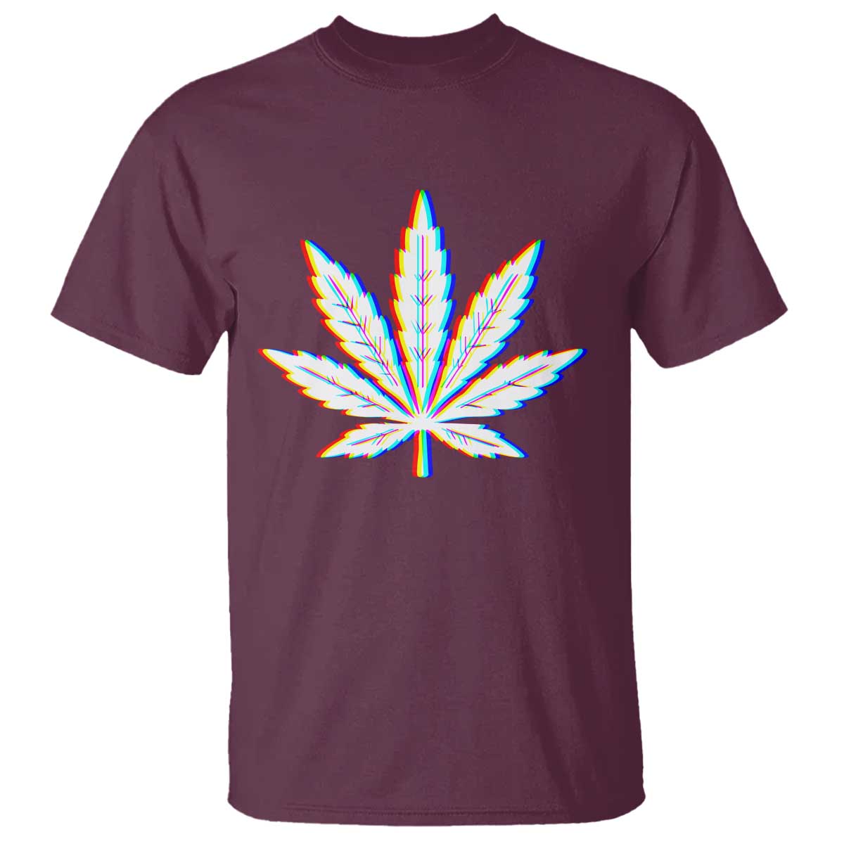 Cannabis Leaf Glitch Effect Graphic T Shirt Retro RGB Distortion Weed and Stoner Lifestyle