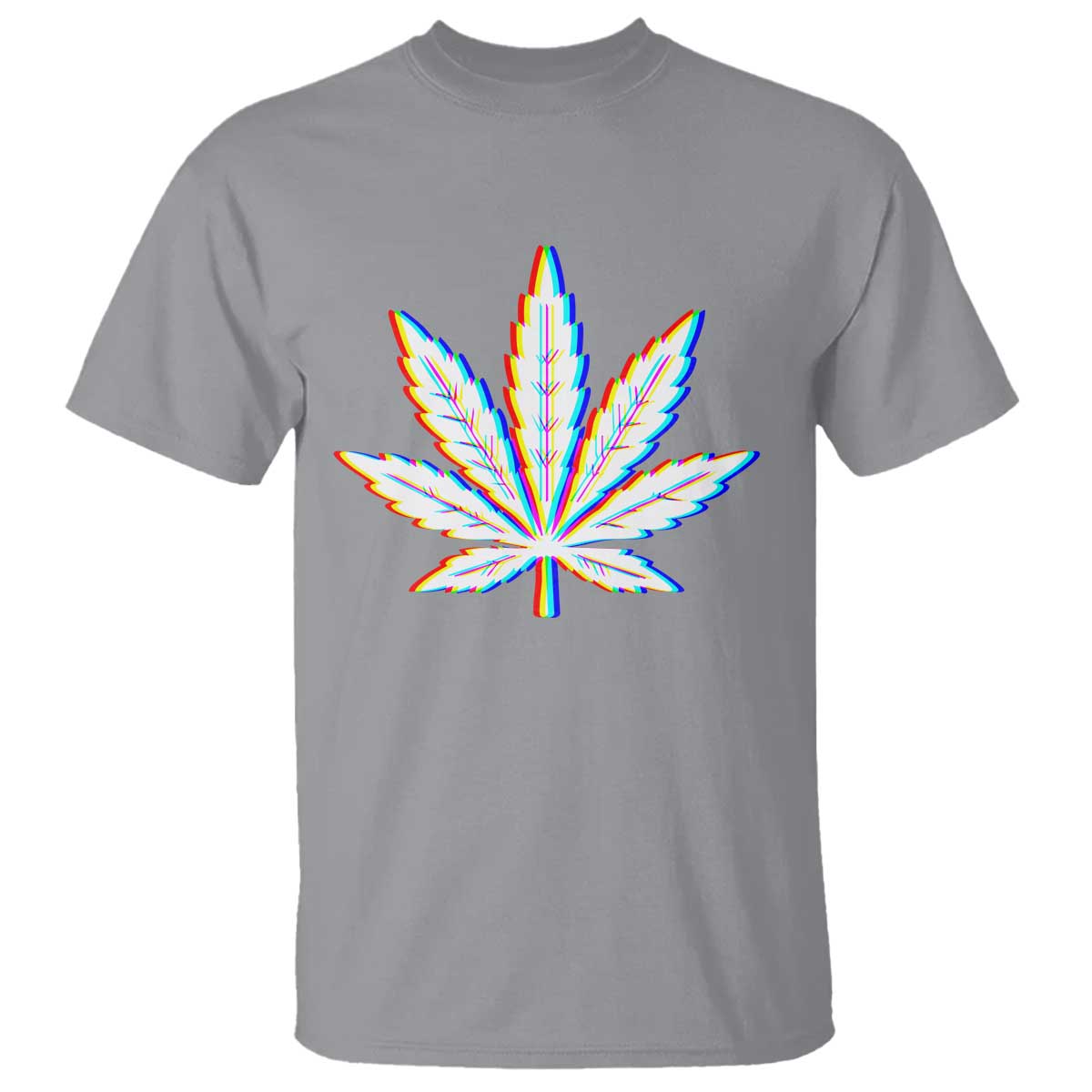 Cannabis Leaf Glitch Effect Graphic T Shirt Retro RGB Distortion Weed and Stoner Lifestyle