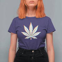 Cannabis Leaf Glitch Effect Graphic T Shirt For Women Retro RGB Distortion Weed and Stoner Lifestyle