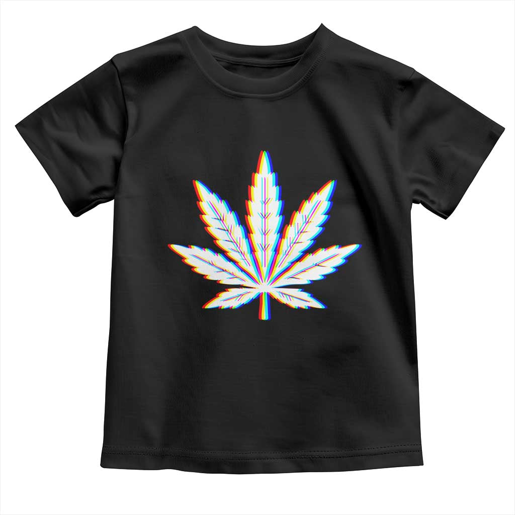 Cannabis Leaf Glitch Effect Graphic Toddler T Shirt Retro RGB Distortion Weed and Stoner Lifestyle