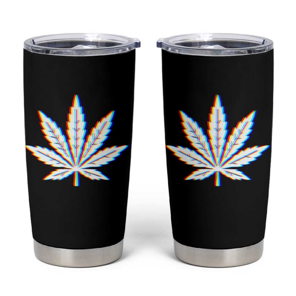Cannabis Leaf Glitch Effect Graphic Tumbler Cup Retro RGB Distortion Weed and Stoner Lifestyle