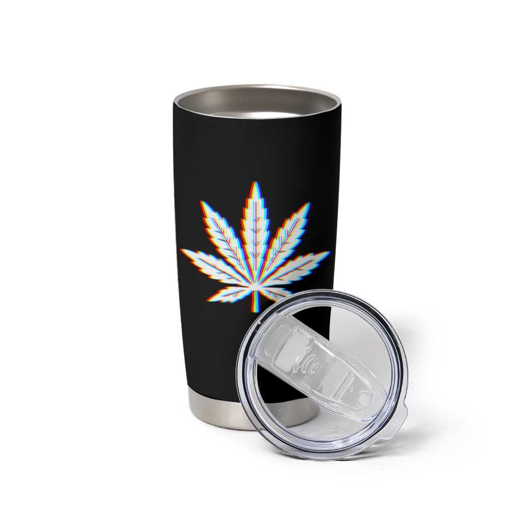 Cannabis Leaf Glitch Effect Graphic Tumbler Cup Retro RGB Distortion Weed and Stoner Lifestyle