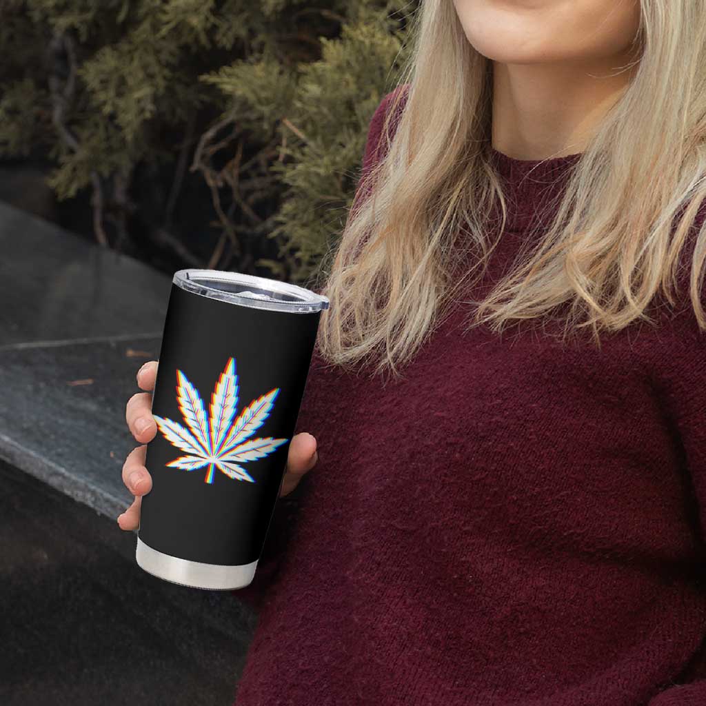 Cannabis Leaf Glitch Effect Graphic Tumbler Cup Retro RGB Distortion Weed and Stoner Lifestyle