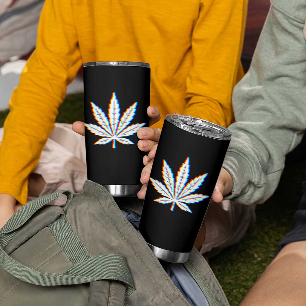 Cannabis Leaf Glitch Effect Graphic Tumbler Cup Retro RGB Distortion Weed and Stoner Lifestyle