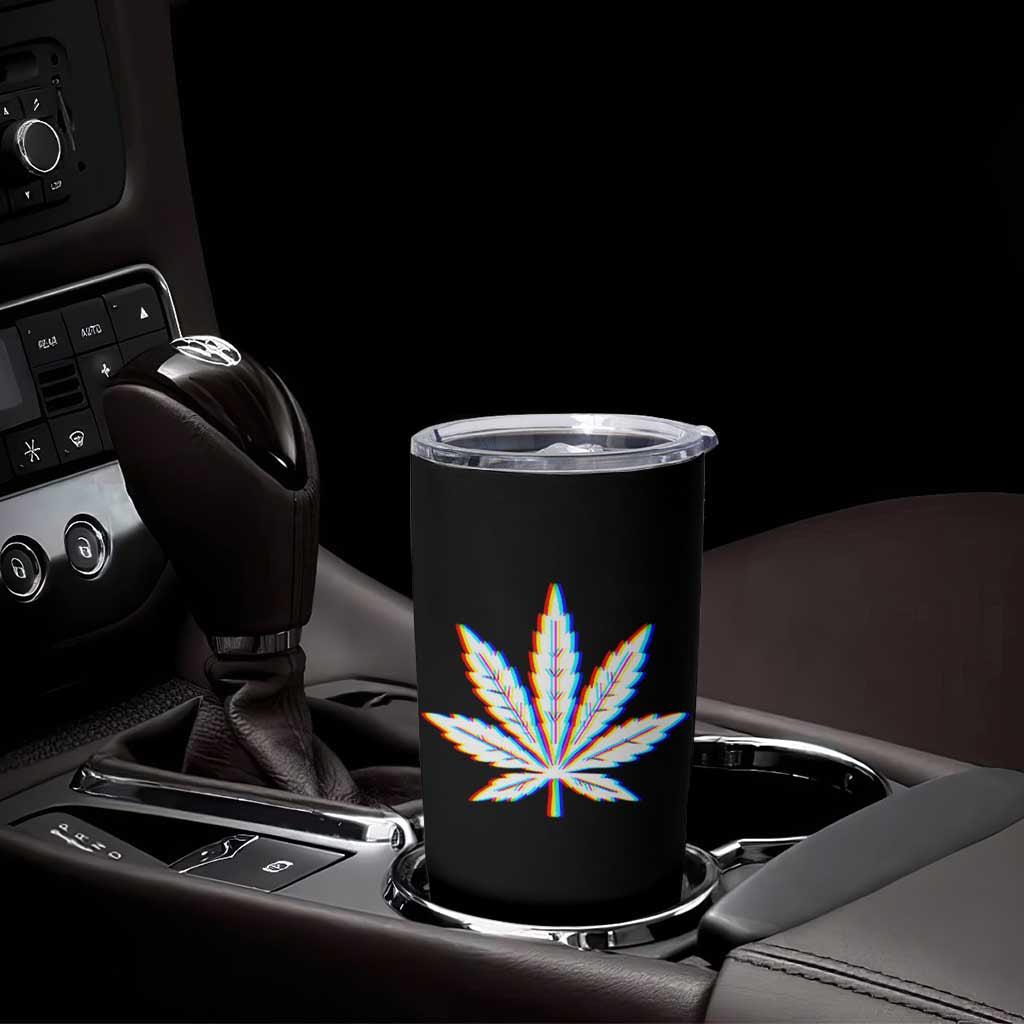 Cannabis Leaf Glitch Effect Graphic Tumbler Cup Retro RGB Distortion Weed and Stoner Lifestyle