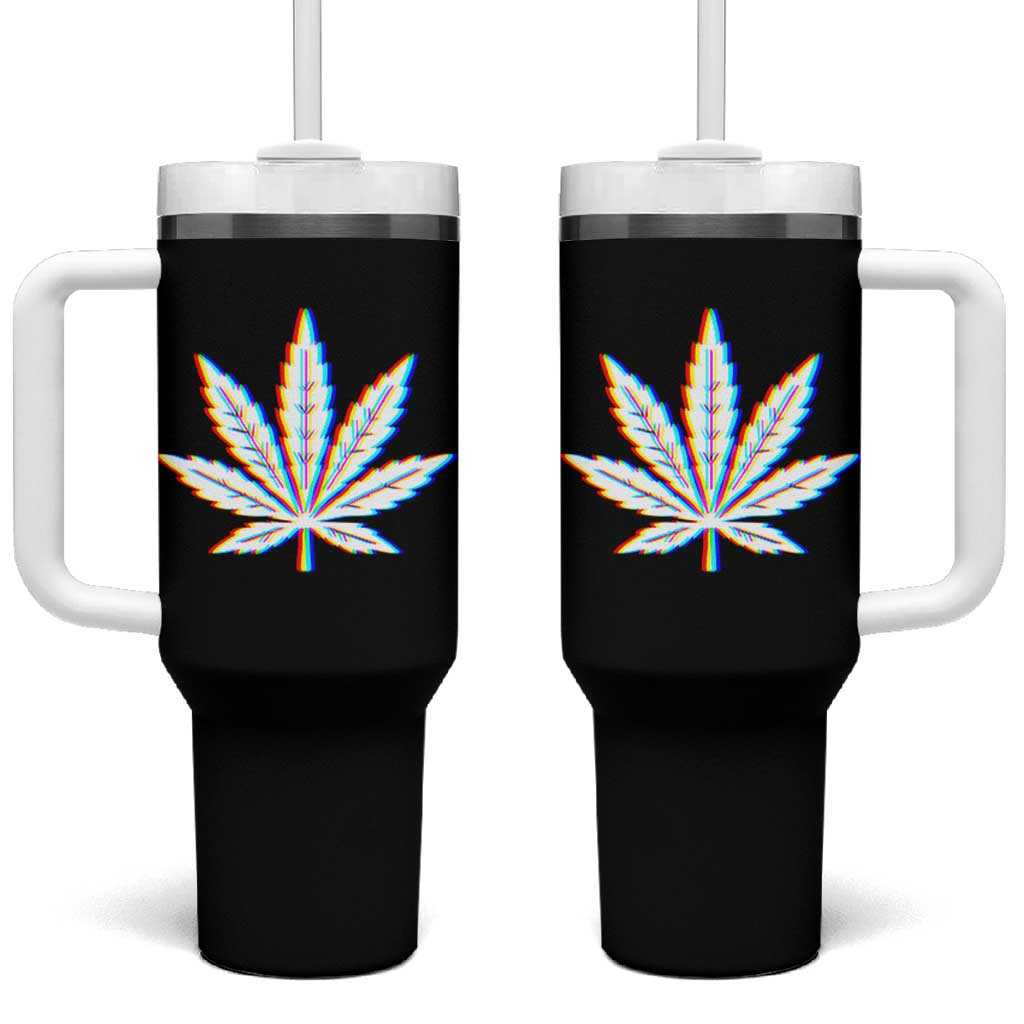 Cannabis Leaf Glitch Effect Graphic Tumbler With Handle Retro RGB Distortion Weed and Stoner Lifestyle