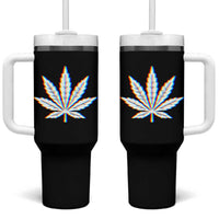 Cannabis Leaf Glitch Effect Graphic Tumbler With Handle Retro RGB Distortion Weed and Stoner Lifestyle