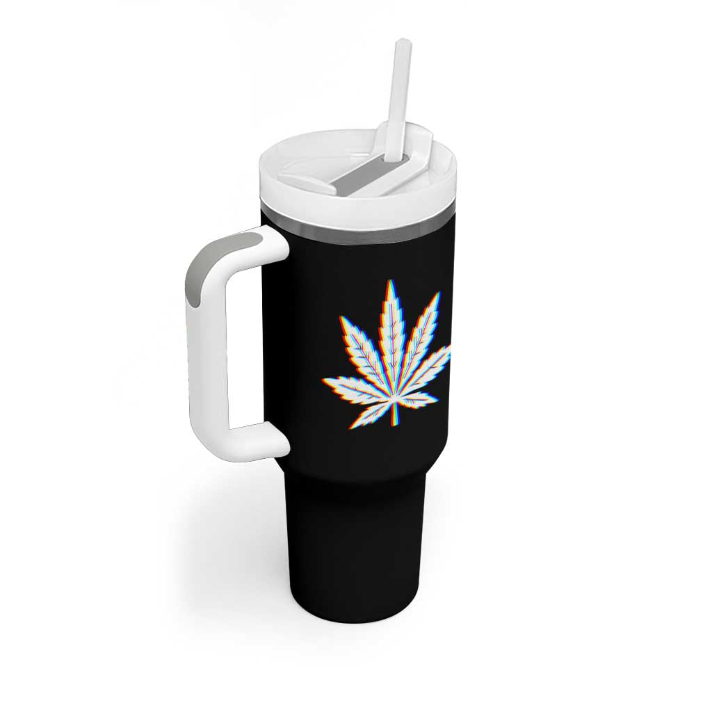 Cannabis Leaf Glitch Effect Graphic Tumbler With Handle Retro RGB Distortion Weed and Stoner Lifestyle