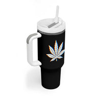 Cannabis Leaf Glitch Effect Graphic Tumbler With Handle Retro RGB Distortion Weed and Stoner Lifestyle