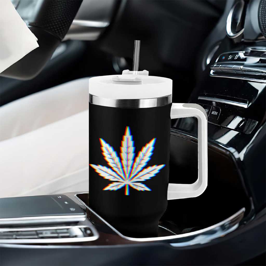 Cannabis Leaf Glitch Effect Graphic Tumbler With Handle Retro RGB Distortion Weed and Stoner Lifestyle