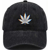 Cannabis Leaf Glitch Effect Graphic Washed Cotton Baseball Cap Retro RGB Distortion Weed and Stoner Lifestyle
