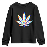 Cannabis Leaf Glitch Effect Graphic Youth Sweatshirt Retro RGB Distortion Weed and Stoner Lifestyle