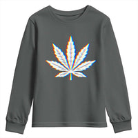 Cannabis Leaf Glitch Effect Graphic Youth Sweatshirt Retro RGB Distortion Weed and Stoner Lifestyle