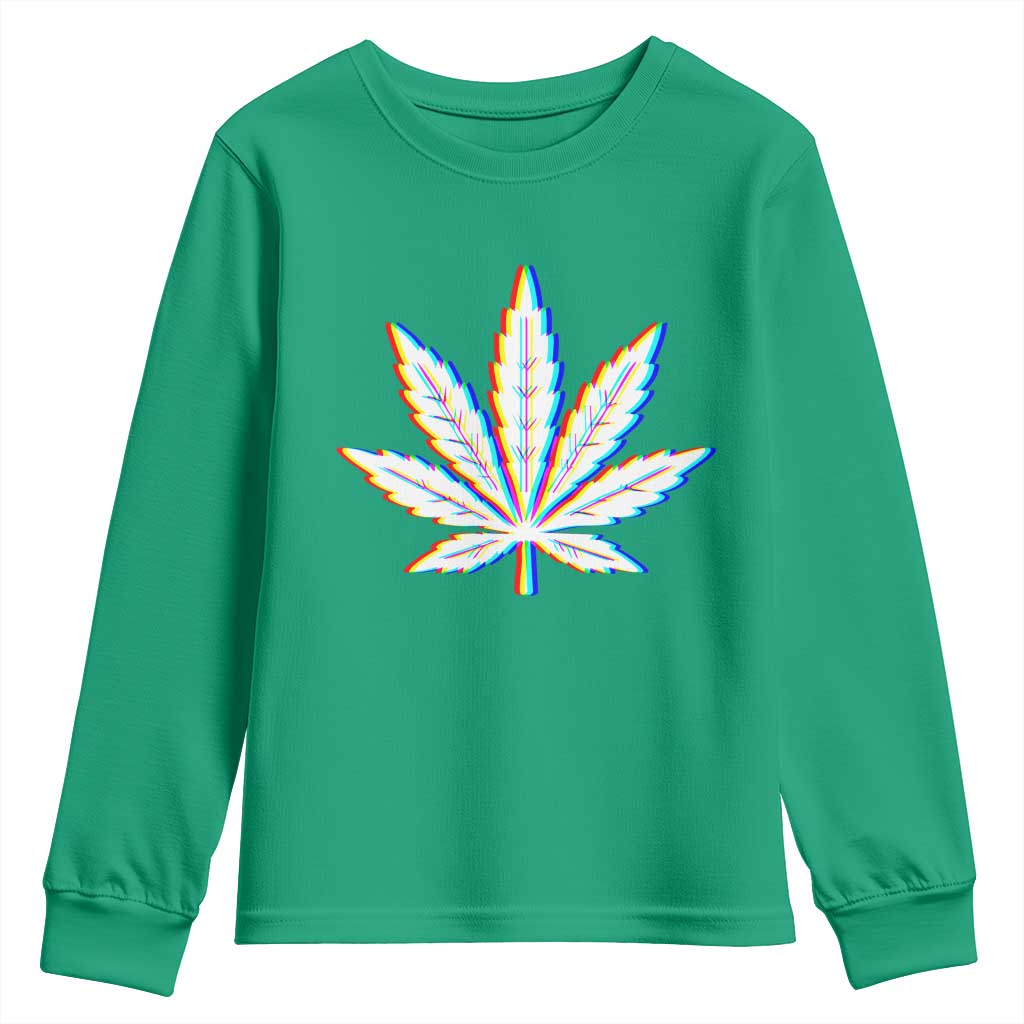Cannabis Leaf Glitch Effect Graphic Youth Sweatshirt Retro RGB Distortion Weed and Stoner Lifestyle