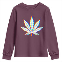 Cannabis Leaf Glitch Effect Graphic Youth Sweatshirt Retro RGB Distortion Weed and Stoner Lifestyle