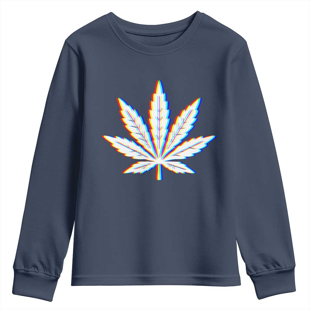 Cannabis Leaf Glitch Effect Graphic Youth Sweatshirt Retro RGB Distortion Weed and Stoner Lifestyle