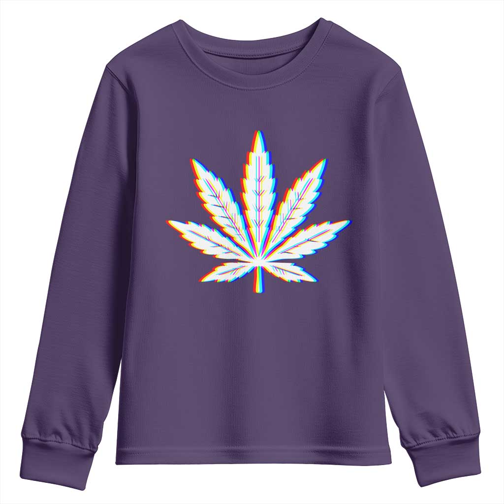 Cannabis Leaf Glitch Effect Graphic Youth Sweatshirt Retro RGB Distortion Weed and Stoner Lifestyle